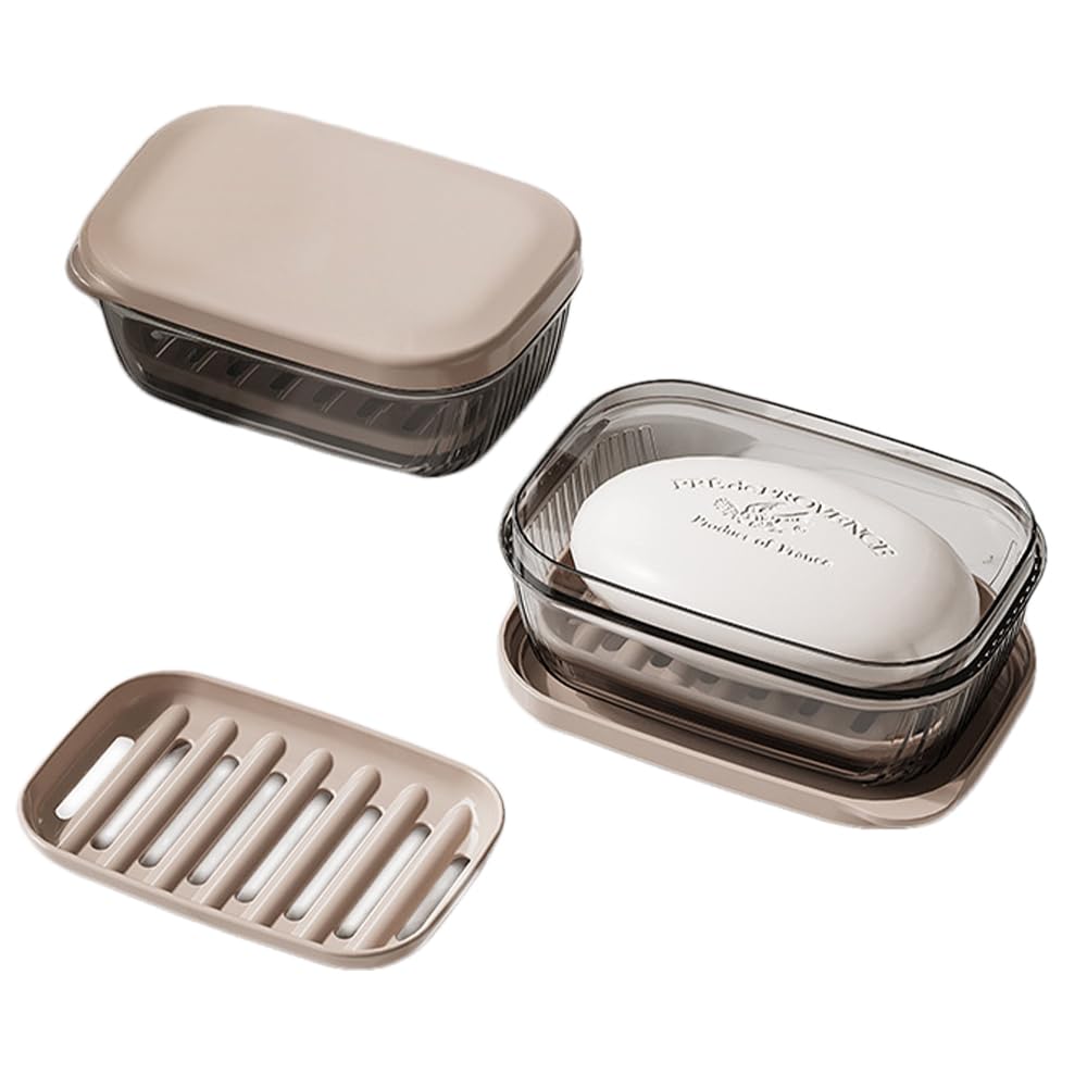 Boîte à savon de voyage noir transparent avec couvercle ouvert et plateau égouttant visible