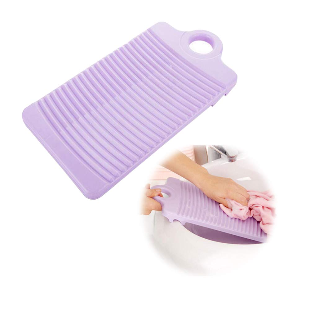 Planche à laver violette à relief ondulé, avec trépied fixe et trou de suspension